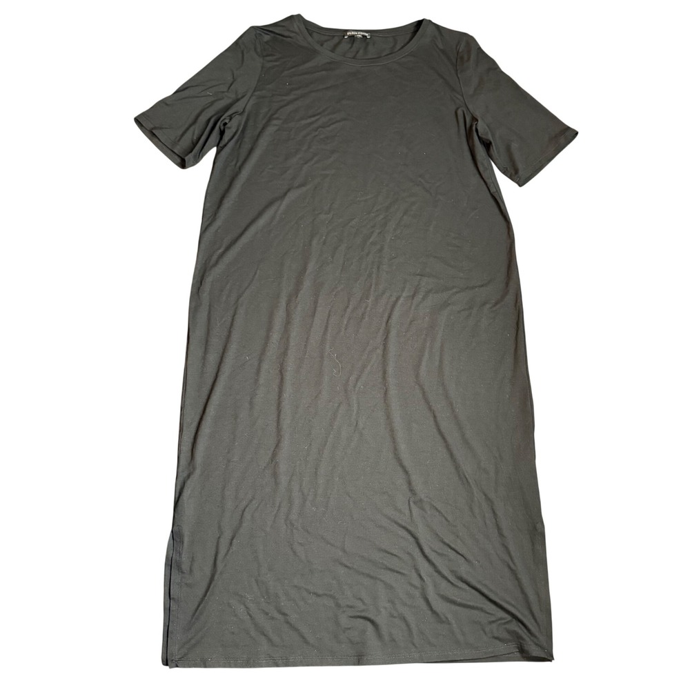 Eileen‎ Fisher Black Lyocell Stretch Knit Short Sleeve Midi T-Shirt Dress M USA